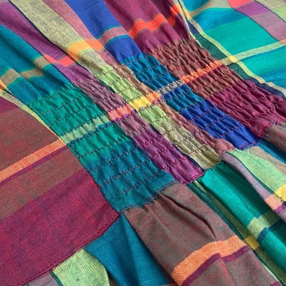 🌈 Tangibles, Vintage Cirque Arc-En-Ciel Madras Plaid Dress - Picture 5 of 16